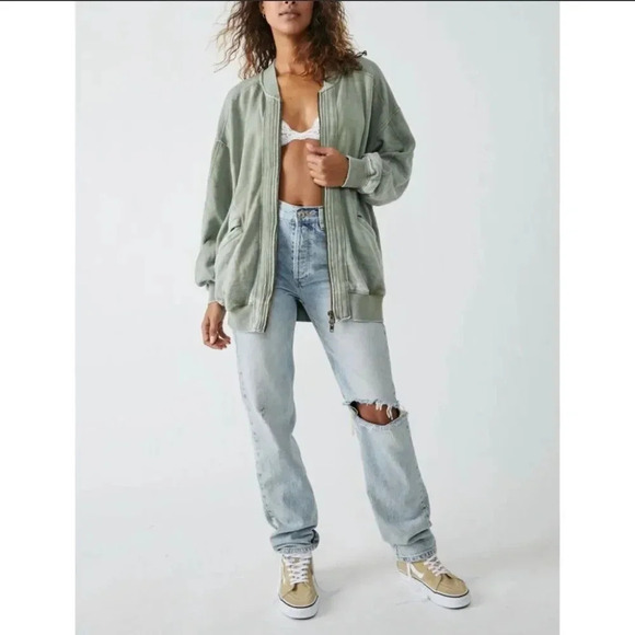 Free People Robby Bomber / Washed Army M - Picture 1 of 16